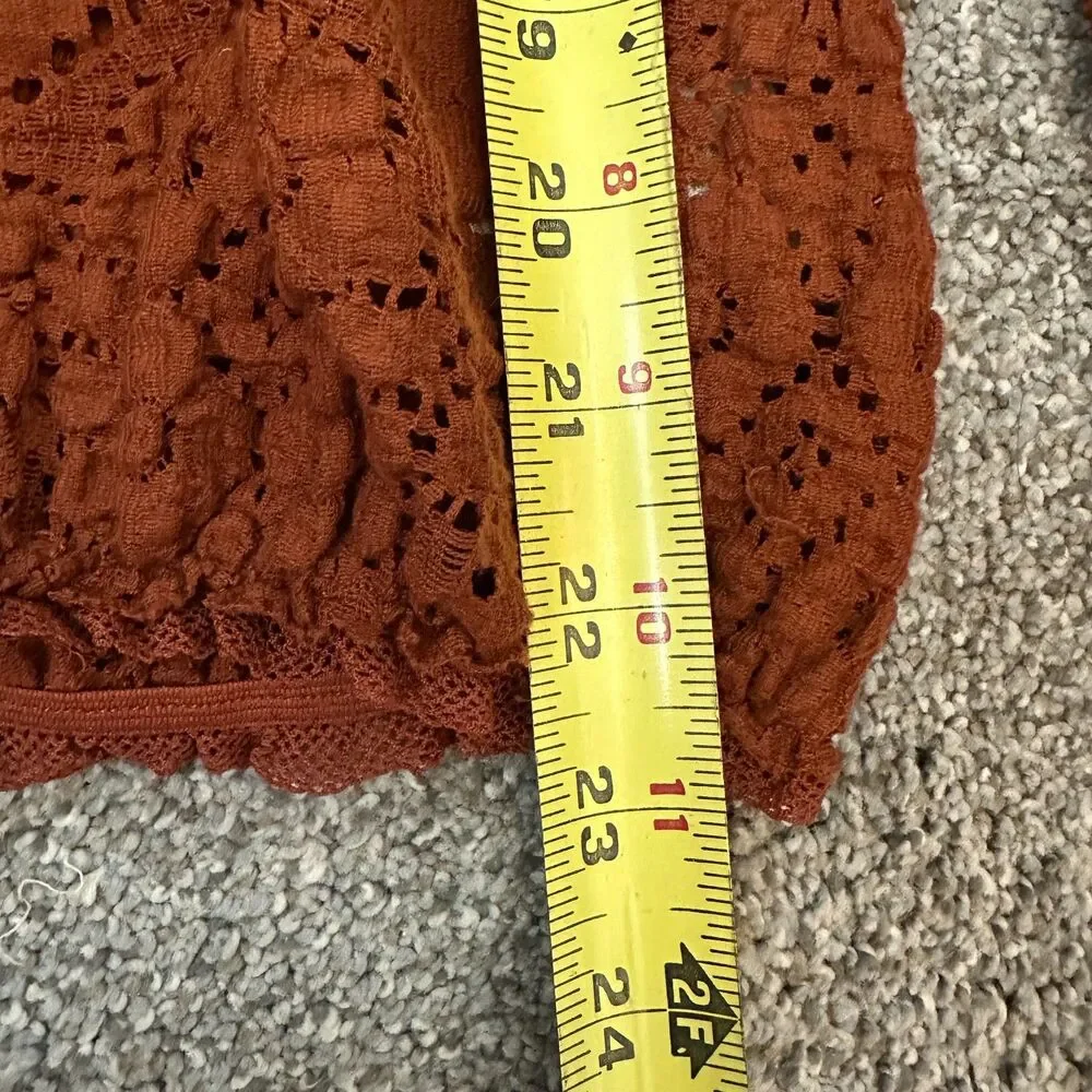 Vintage Free People Rust Orange Crochet Lace Mesh Blouse Top Boho Whimsigoth M